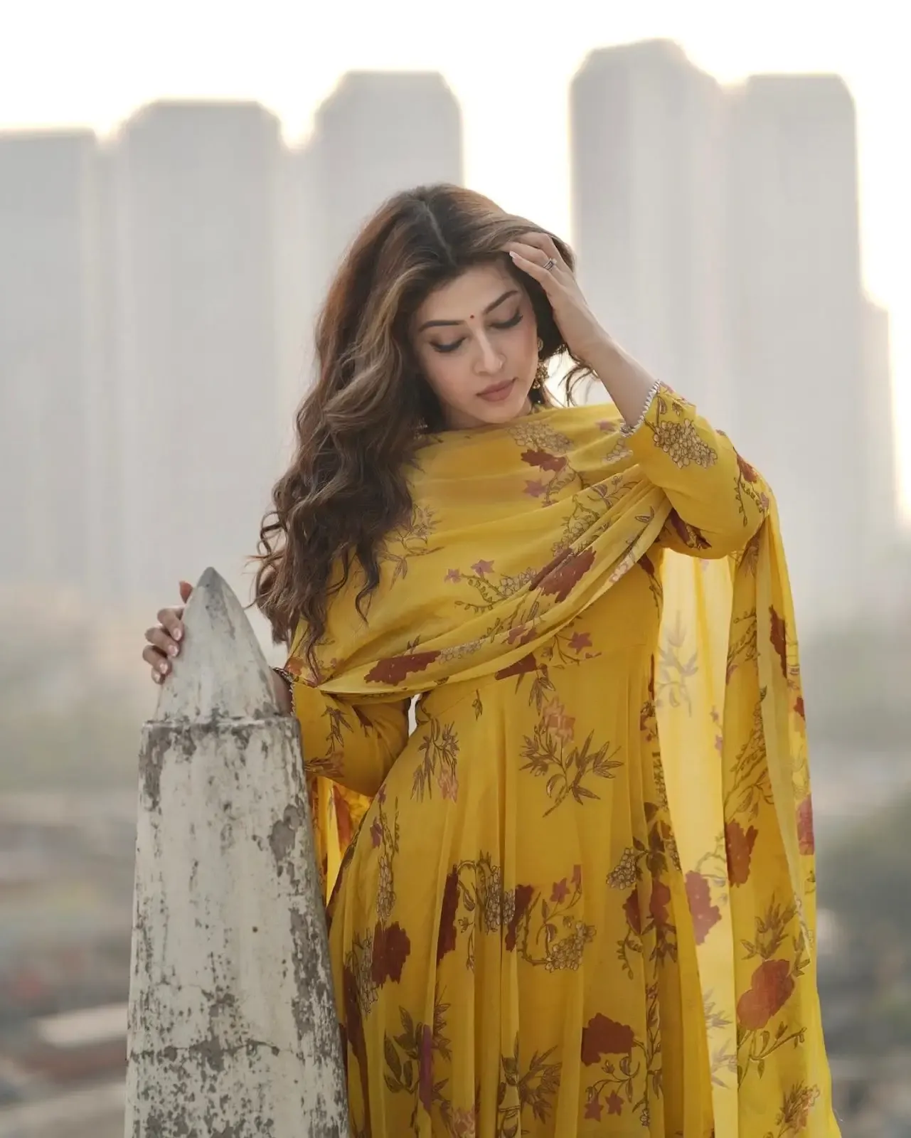 Hindi Tv Actress Sonarika Bhadoria Long Hair in Yellow Dress